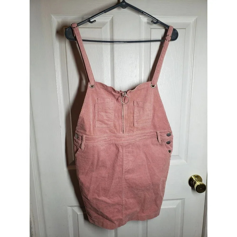 Emory Park Pink Corduroy Overall Dress Size L.